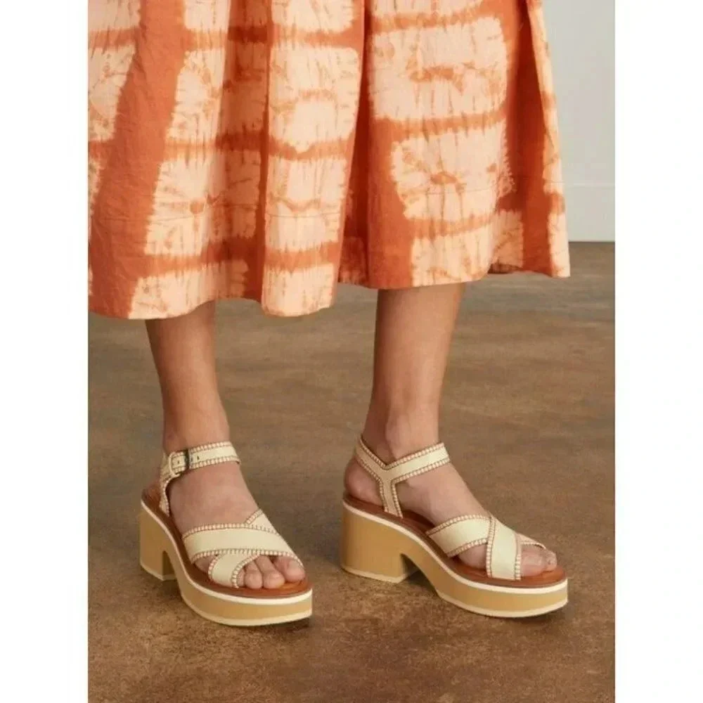 Clergerie Women's Charline Crisscross Stitch Platform Sandal Size 35.5 MSRP $625